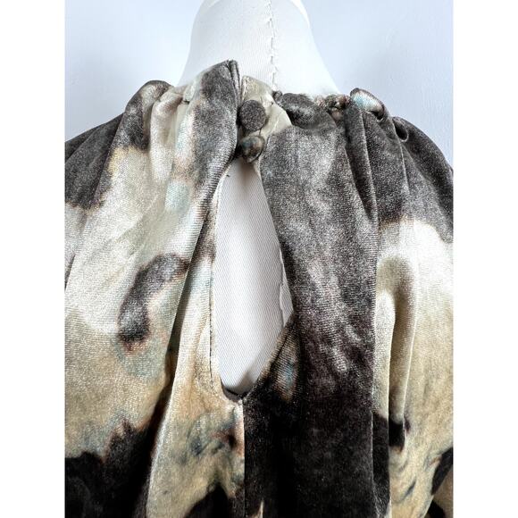 NWT Midi VELVET LONG SLEEVE DRESS Tie Waist Pockets Brown Gold Olive Women Small - Picture 10 of 16